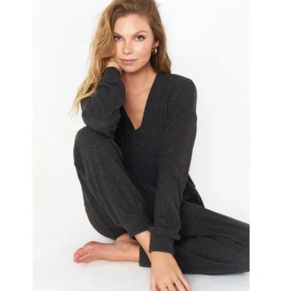 NWT Show Me Your MuMu Jules Jumpsuit Sz XL Charcoal Grey V-neck Two Pockets